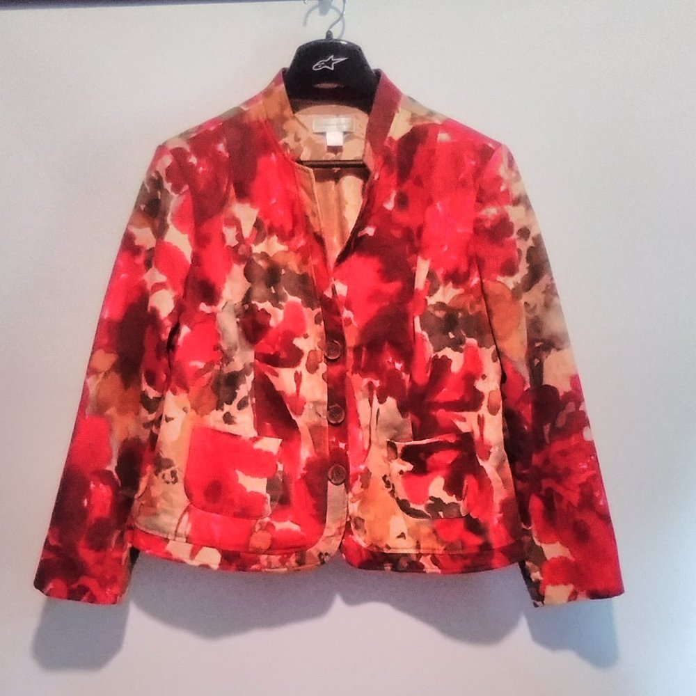 Christopher & Banks Red Flowers Lined Blazer